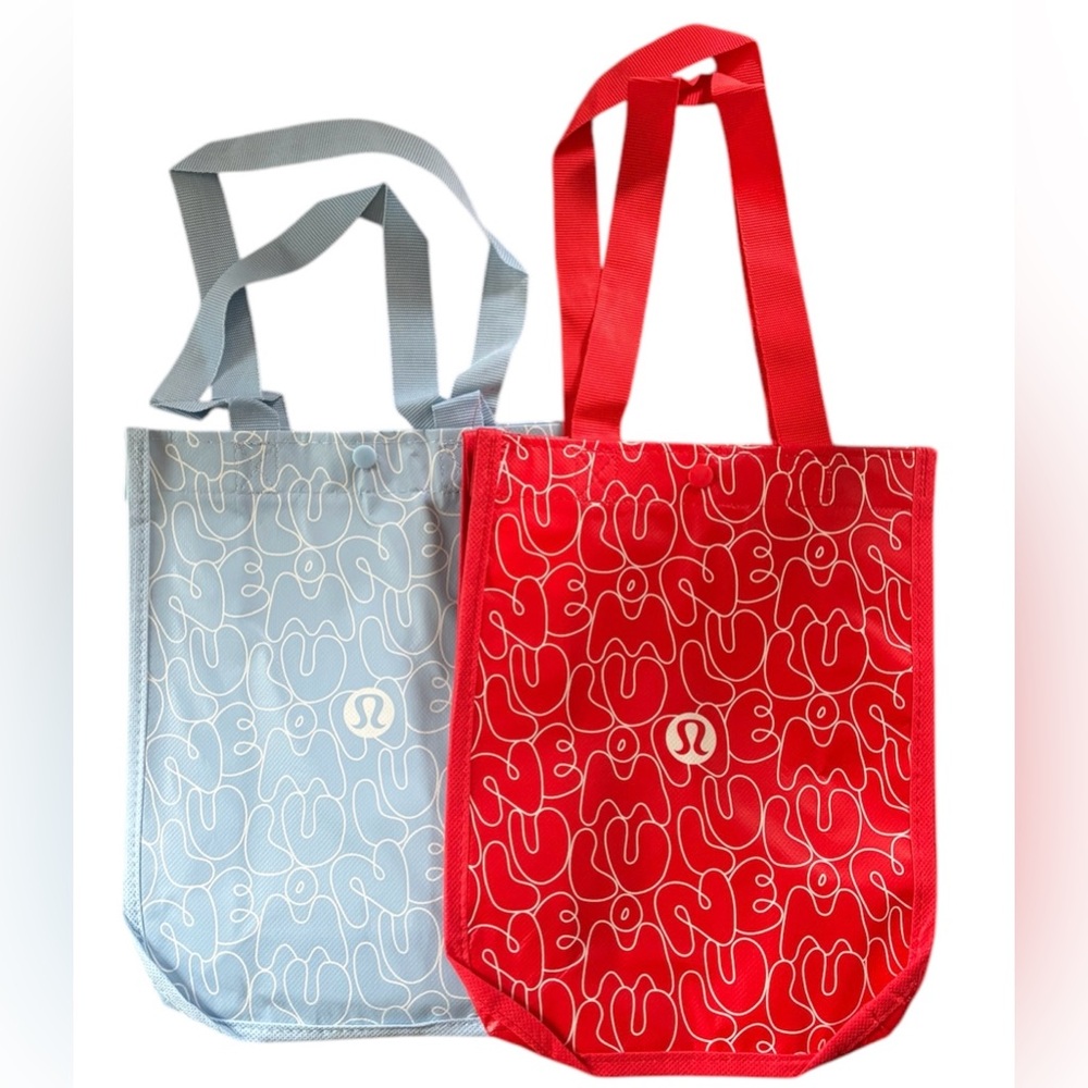 New Lot of 2 LULULEMON Spring 2025 Small Shopping Tote Bags Blue & Red Bubble